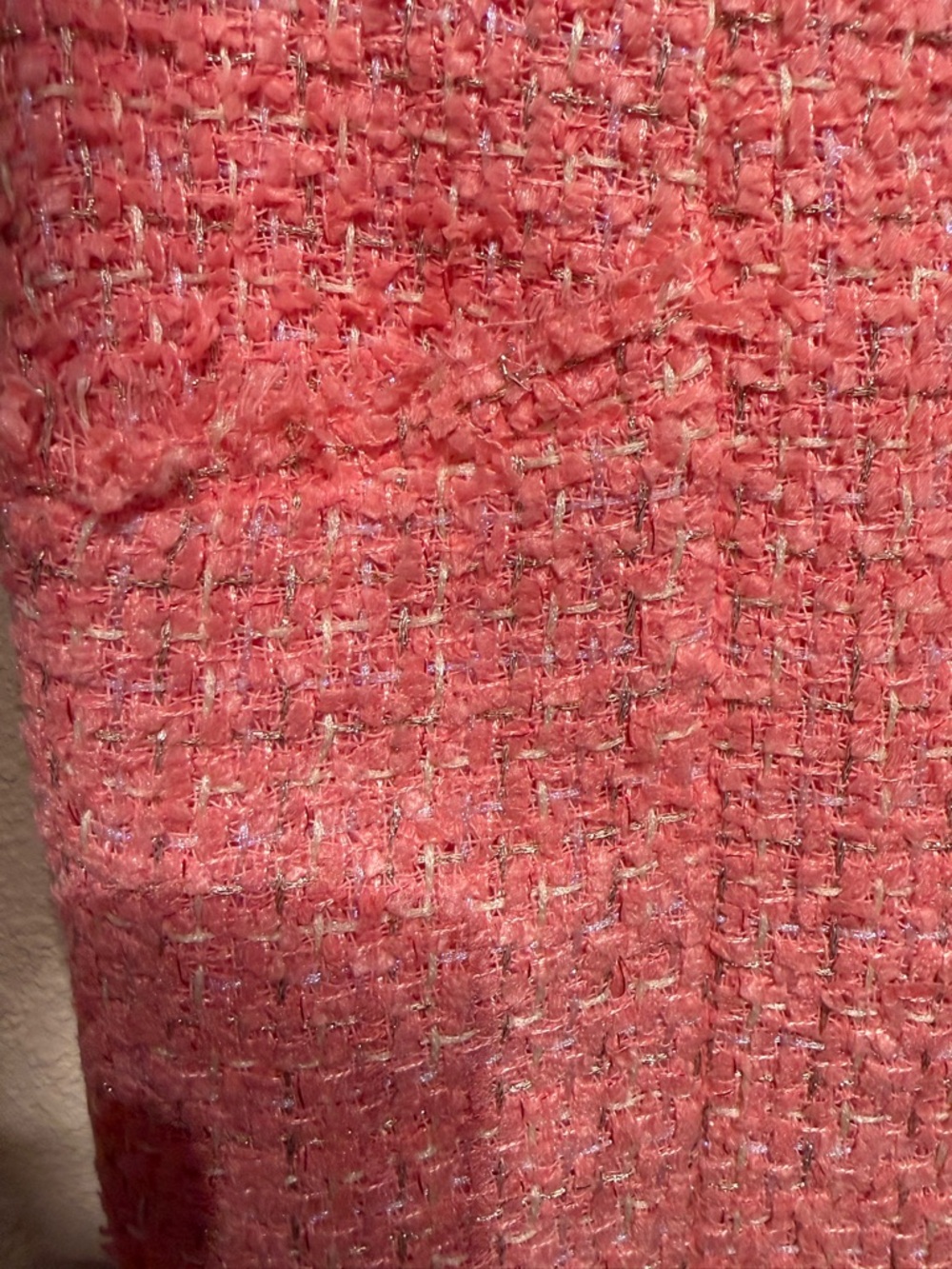 Coral Bouclé Tweed button down shift mini dress with Pearl Buttons sz small - Picture 3 of 8
